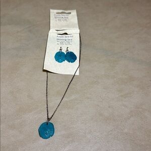 Elegant Blue Pendant Necklace and Earring Set - Seaglass